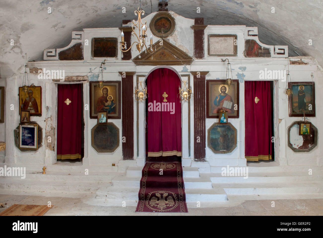 Confessional booths in the chapel of the Venetian Castle of Agia Mavra lefkada lefkas Stock Photo