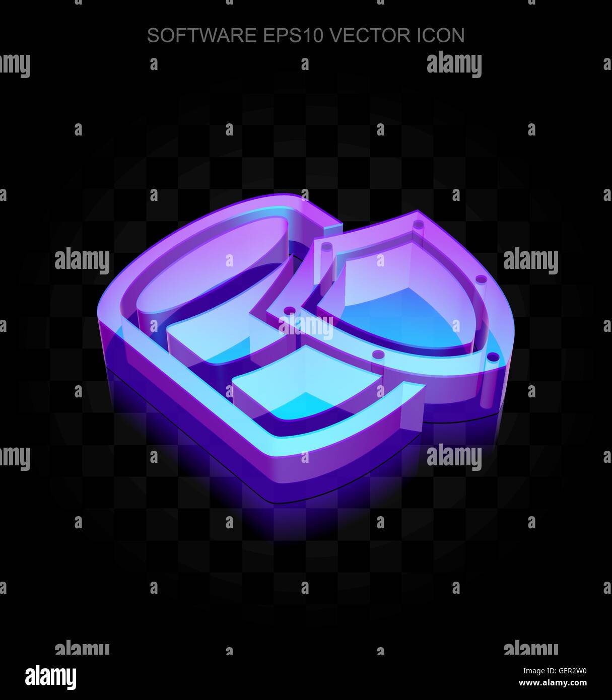 Programming icon: 3d neon glowing Database With Shield made of glass ...