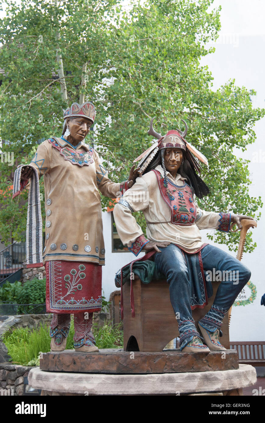 Bronze Sculpture of native americans in Vail Colorado Stock Photo