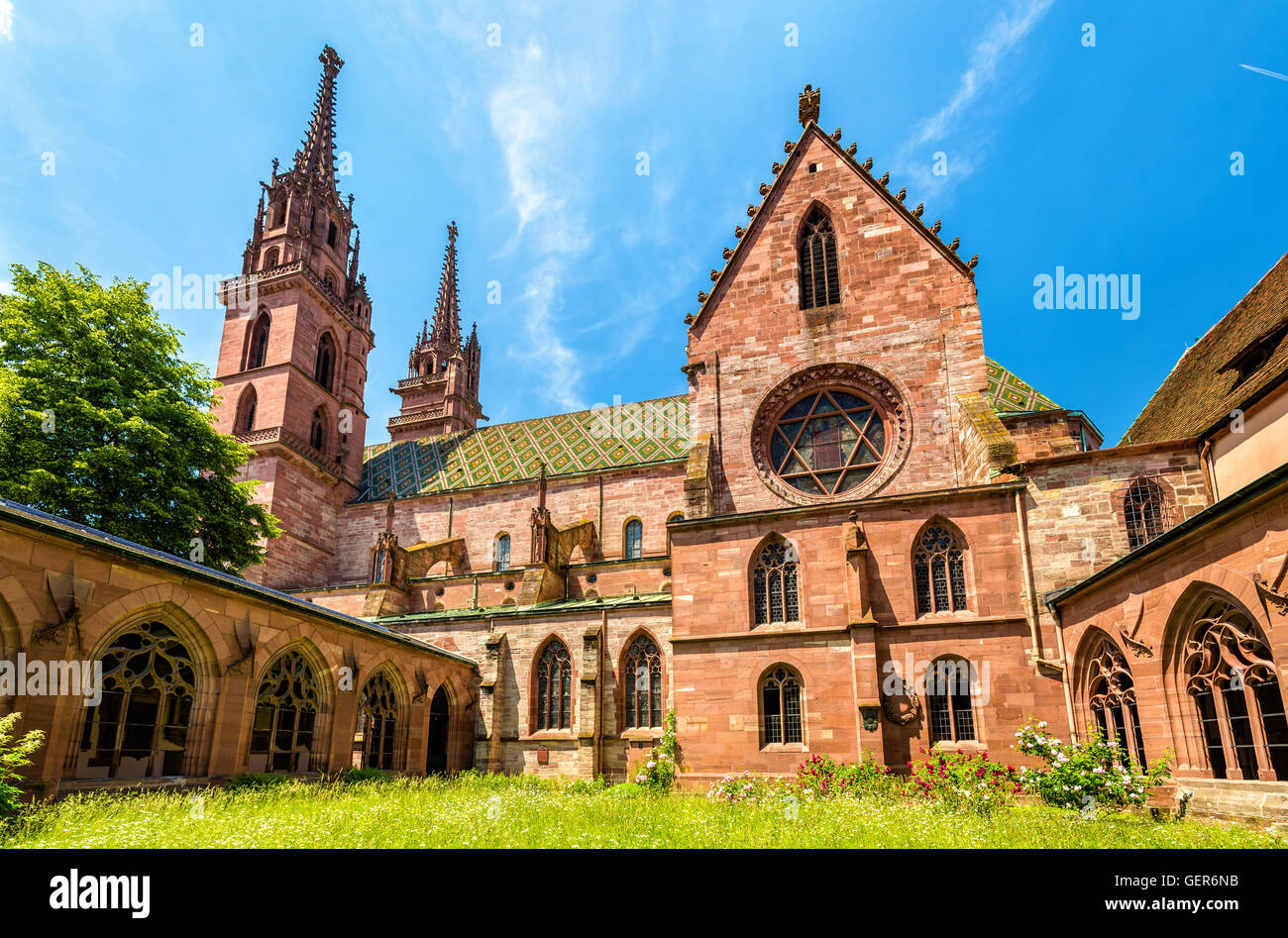 View of the Basel Minster Cathedral Stock Photo