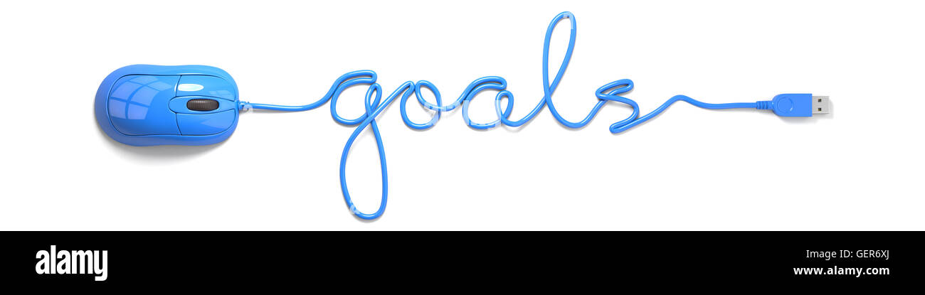 Blue mouse and cable in the shape of goals Stock Photo
