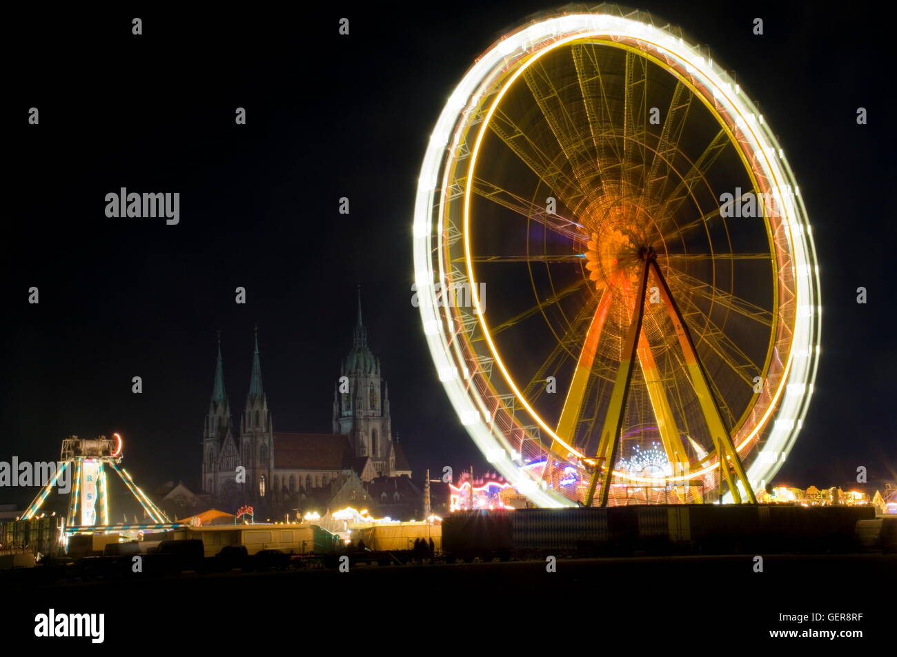 geography / travel, Germany, Bavaria, Munich, Ferris wheel, spring festival, Therese's Green, church St. Paul, Stock Photo