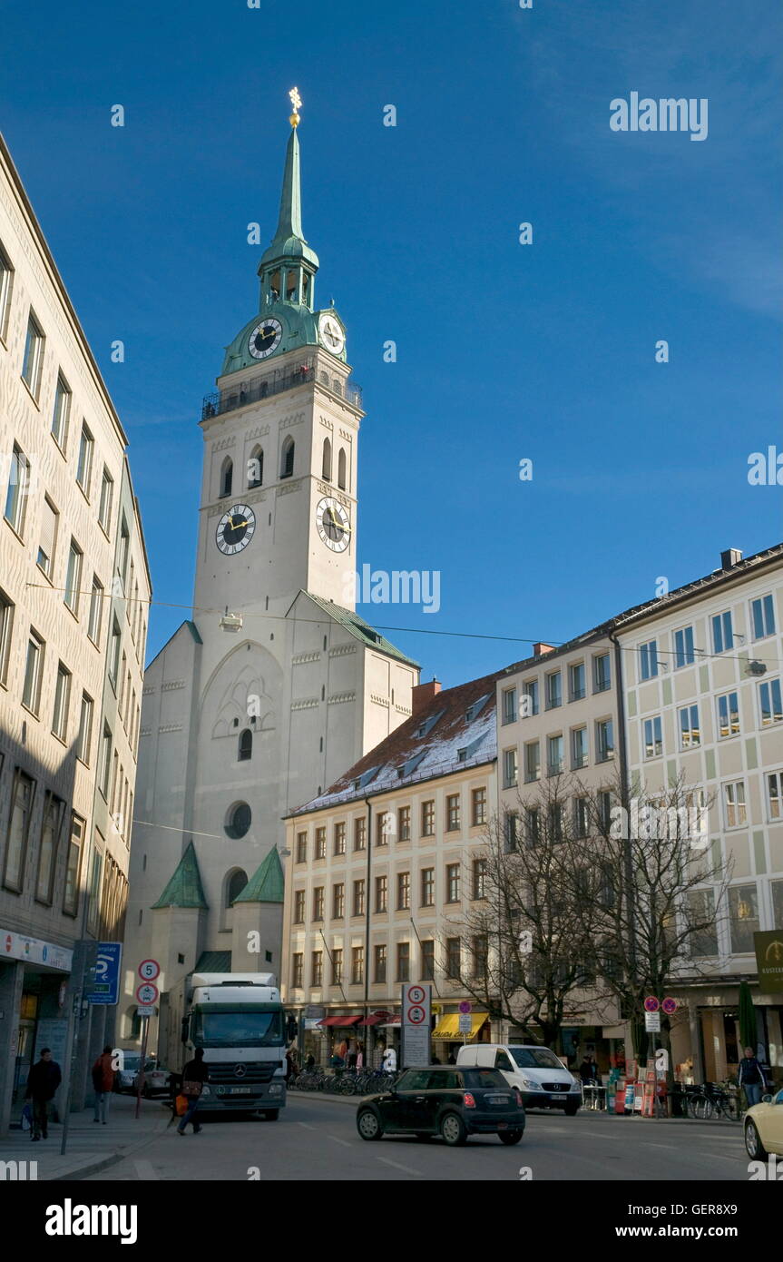 geography / travel, Germany, Bavaria, Munich, Alter Peter (Old St. Peter's), church St. Peter, Rindermarkt, Altstadt, Stock Photo