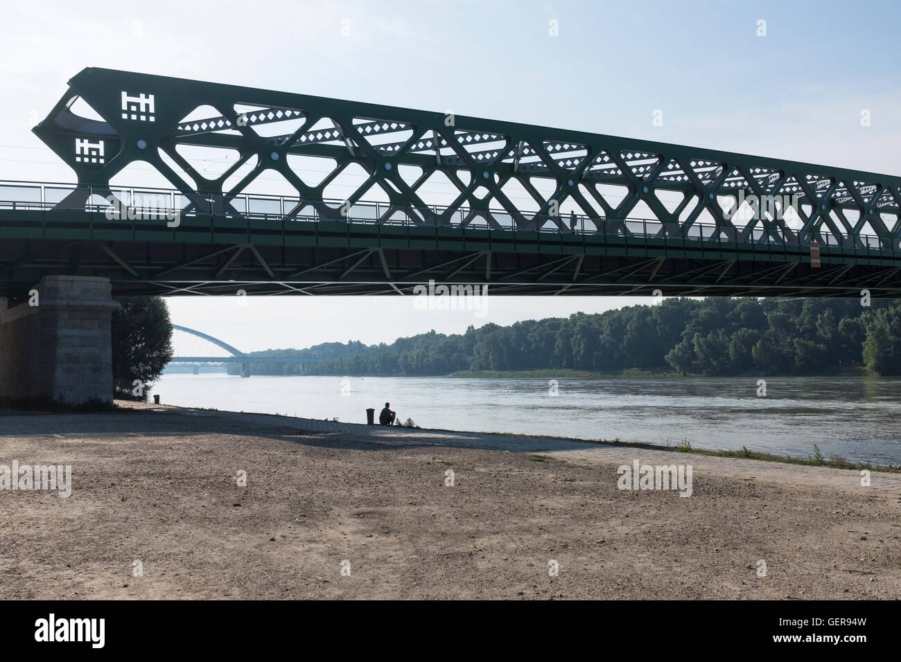 Old Bridge, Bratislava. Summer morning Stock Photo