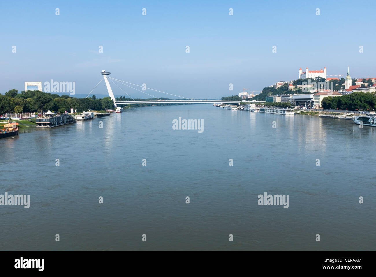 Bratislava, the SNP bridge. Danube river in a sunny summer morning Stock Photo