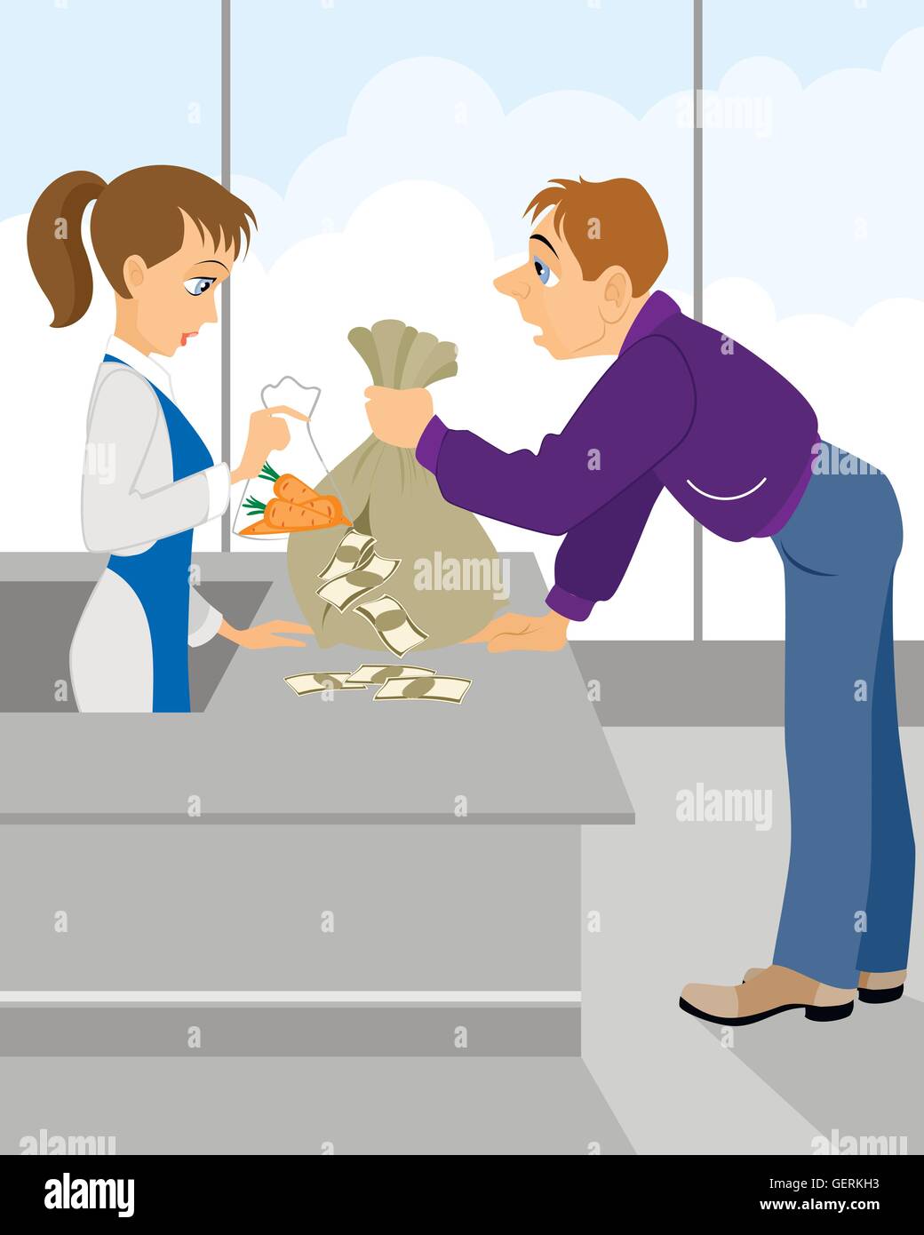 Vector illustration of a depreciation of money concept Stock Vector