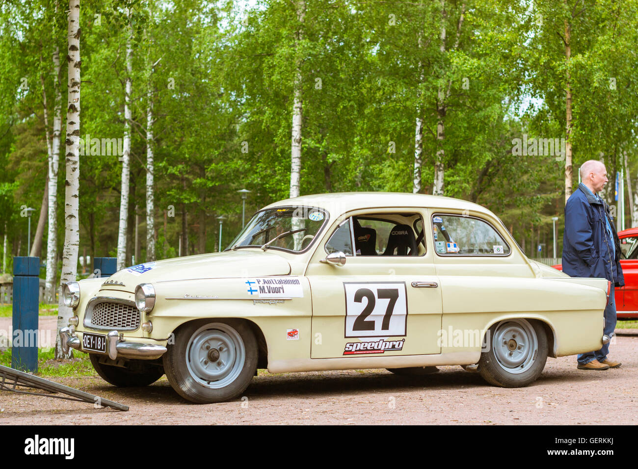 KOTKA, FINLAND - JUNE 14, 2014: Skoda Felicia coupe sport-car parked on shore of Finnish gulf. Festival and exhibition of retro Stock Photo