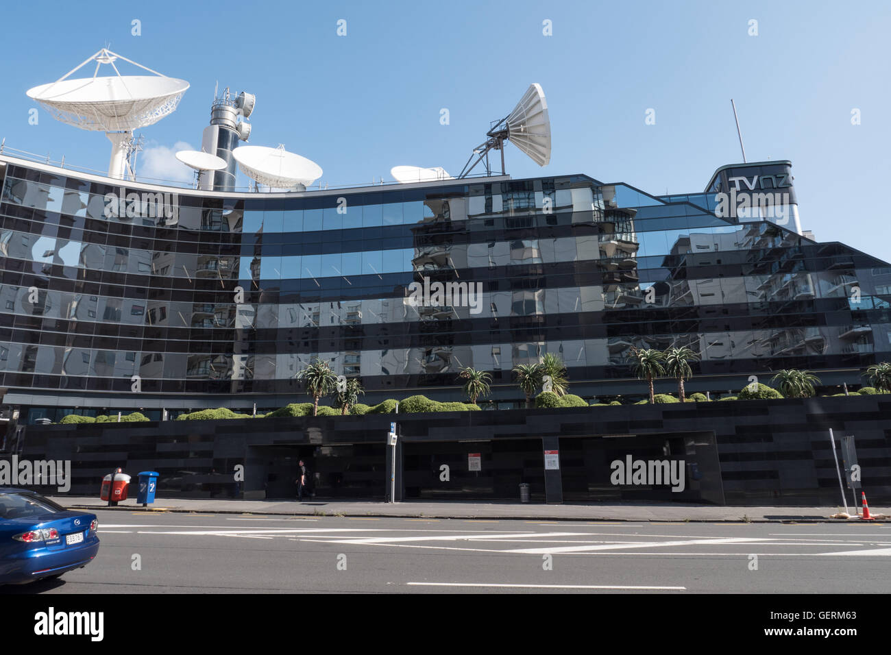NZTV New Zealand Television station building and roof showing satellite 