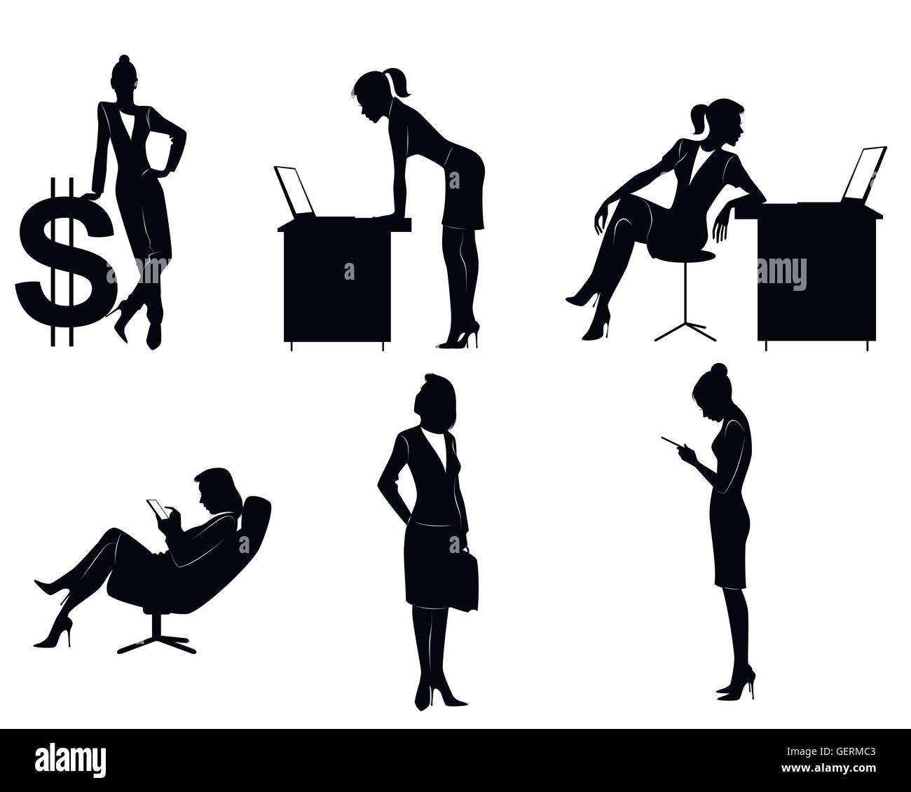 Vector illustration of a six businesswomen silhouettes Stock Vector ...