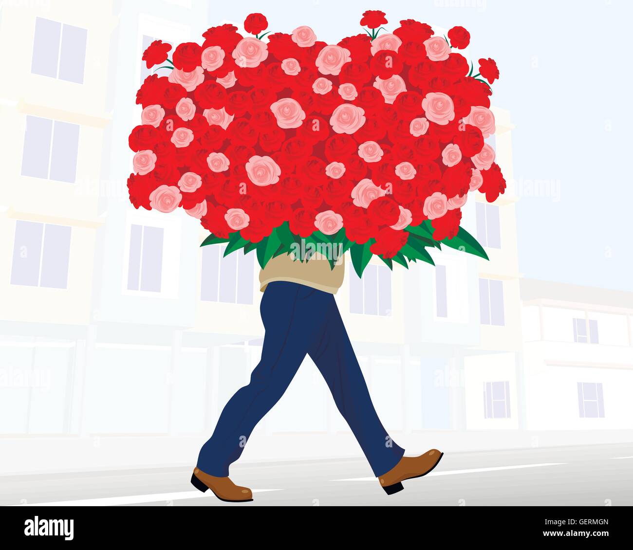 Vector illustration of a man with huge bouquet Stock Vector Image & Art ...