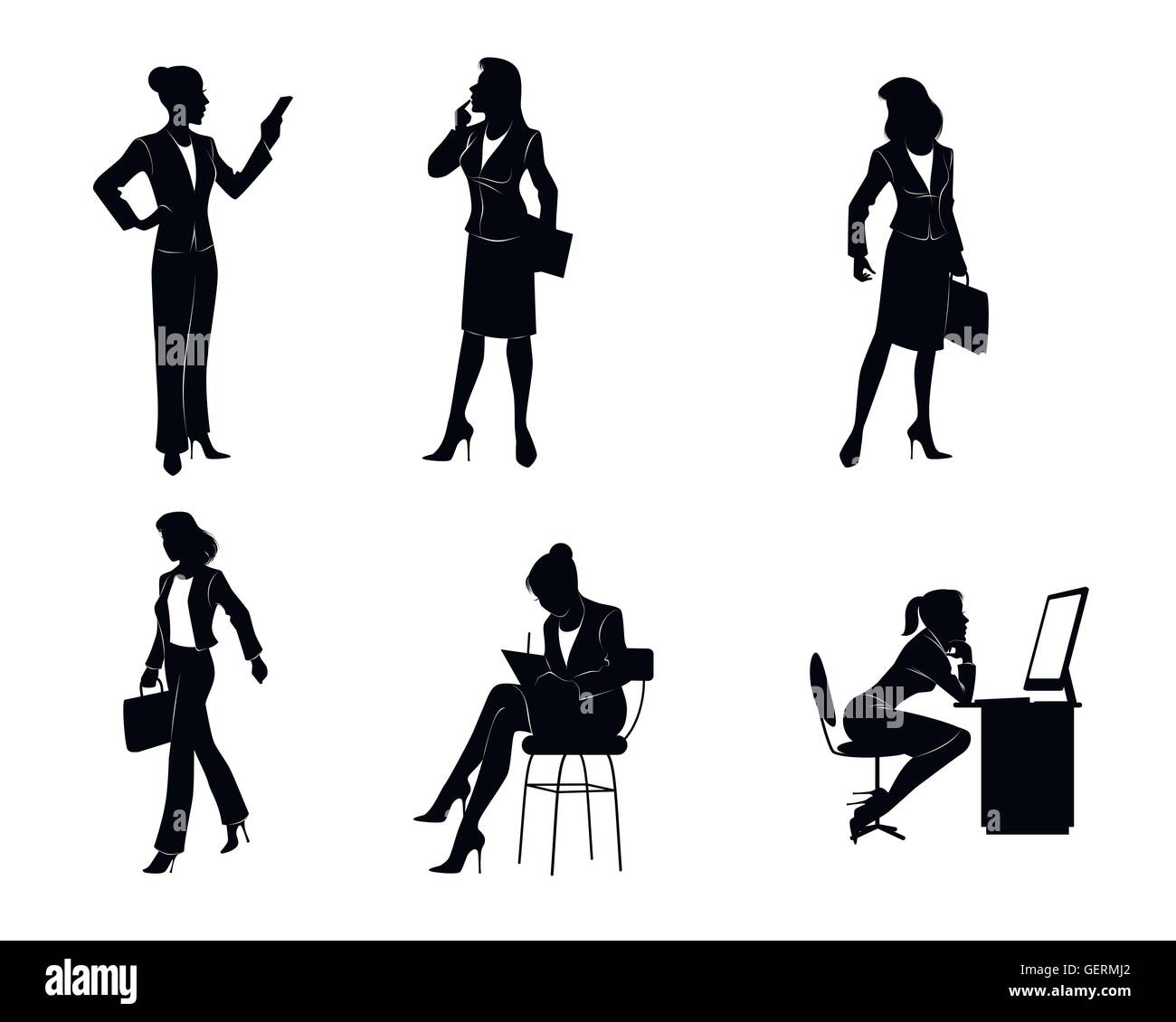 Vector illustration of a six businesswomen silhouettes Stock Vector ...