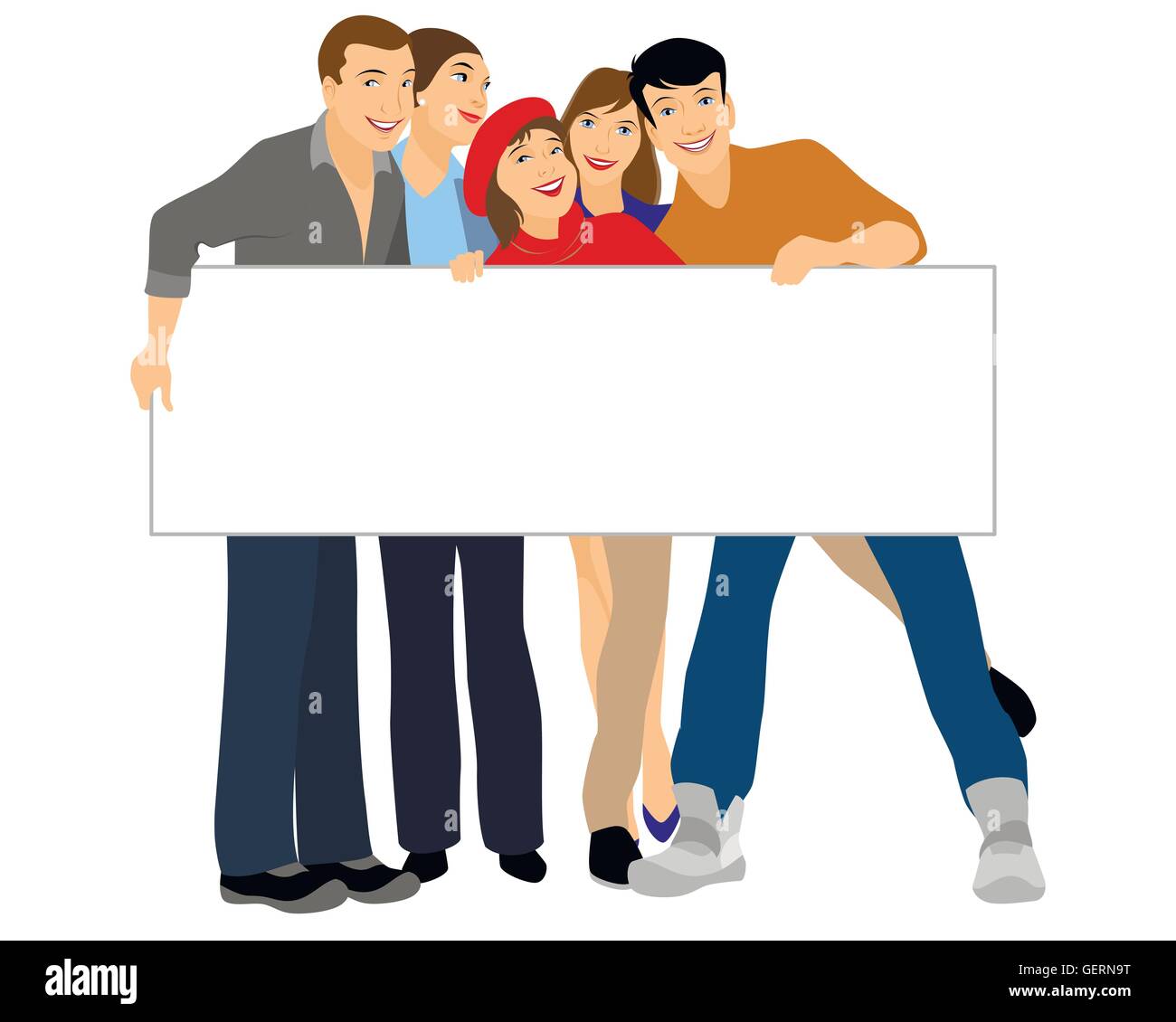 Vector illustration of a teenagers holding blank banner Stock Vector ...