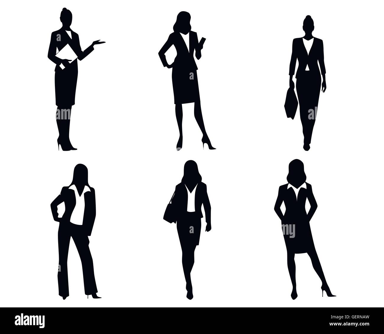 Vector illustration of a six businesswomen silhouettes Stock Vector