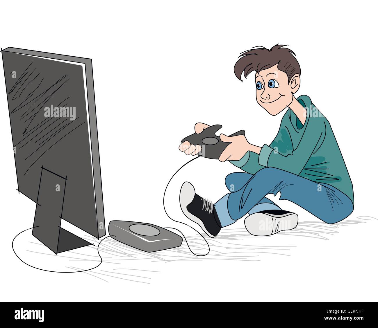 Premium Vector  A boy plays online games with a set of computer devices  online gaming oneline drawing
