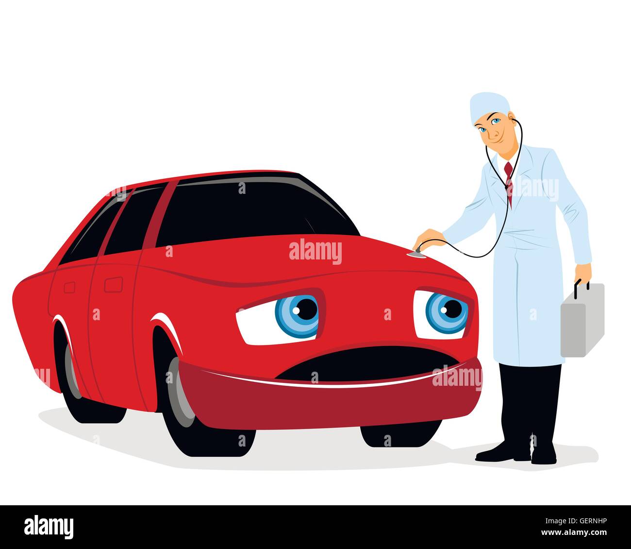 Vector illustration of a doctor inspects a car Stock Vector