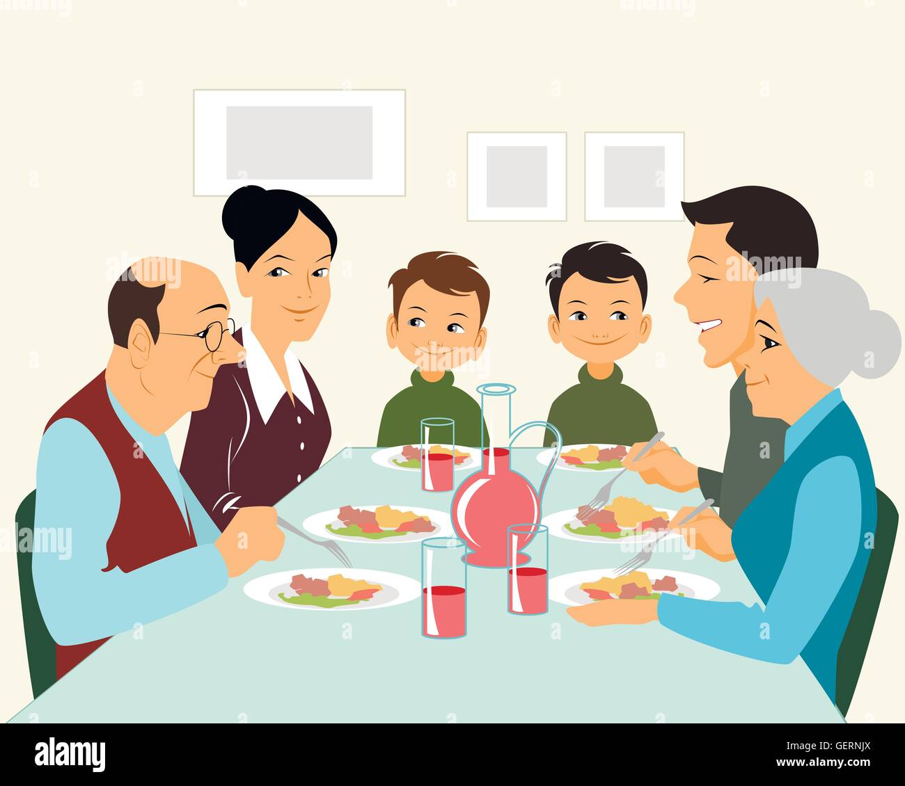 Big family at dinner Stock Vector Images - Alamy