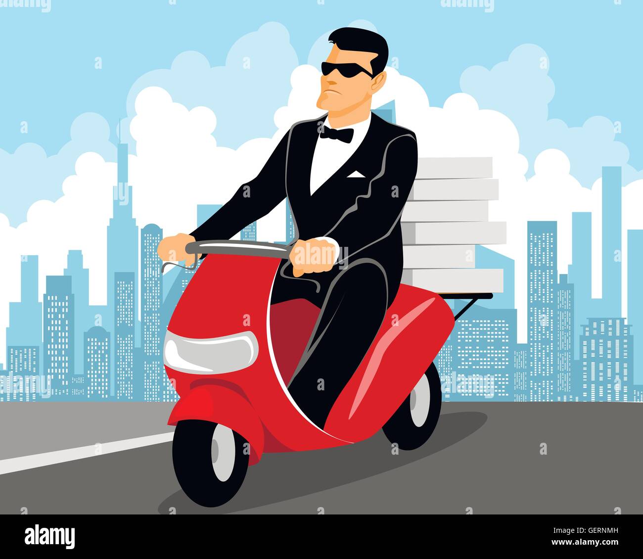 Vector illustration of a special agent delivers pizza Stock Vector