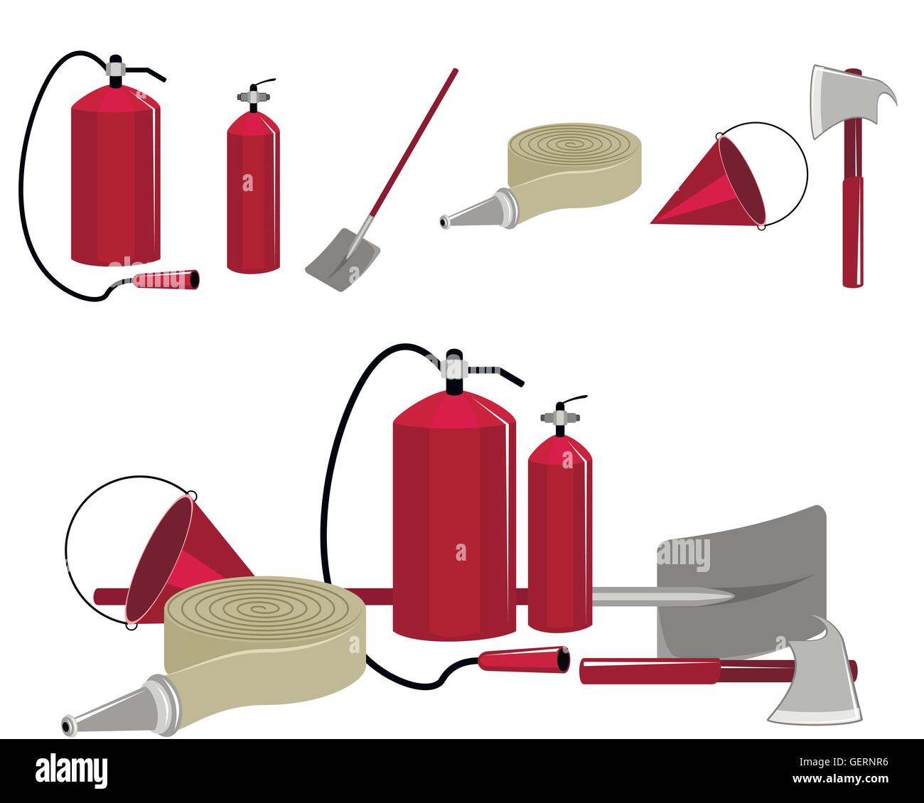 Vector illustration of a set of fire-fighting equipment Stock Vector