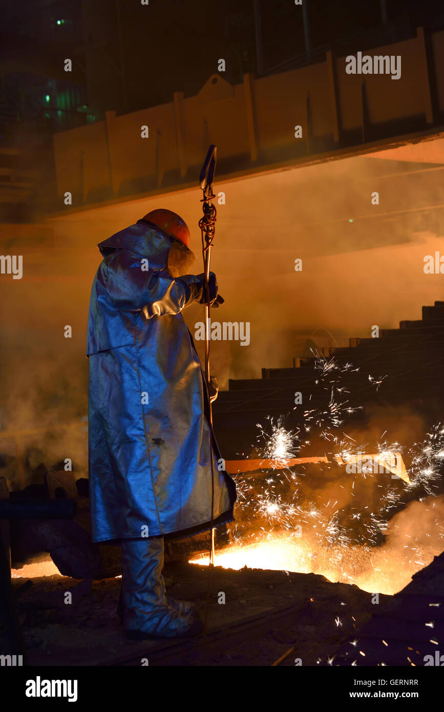 Steel worker in steel plant Stock Photo