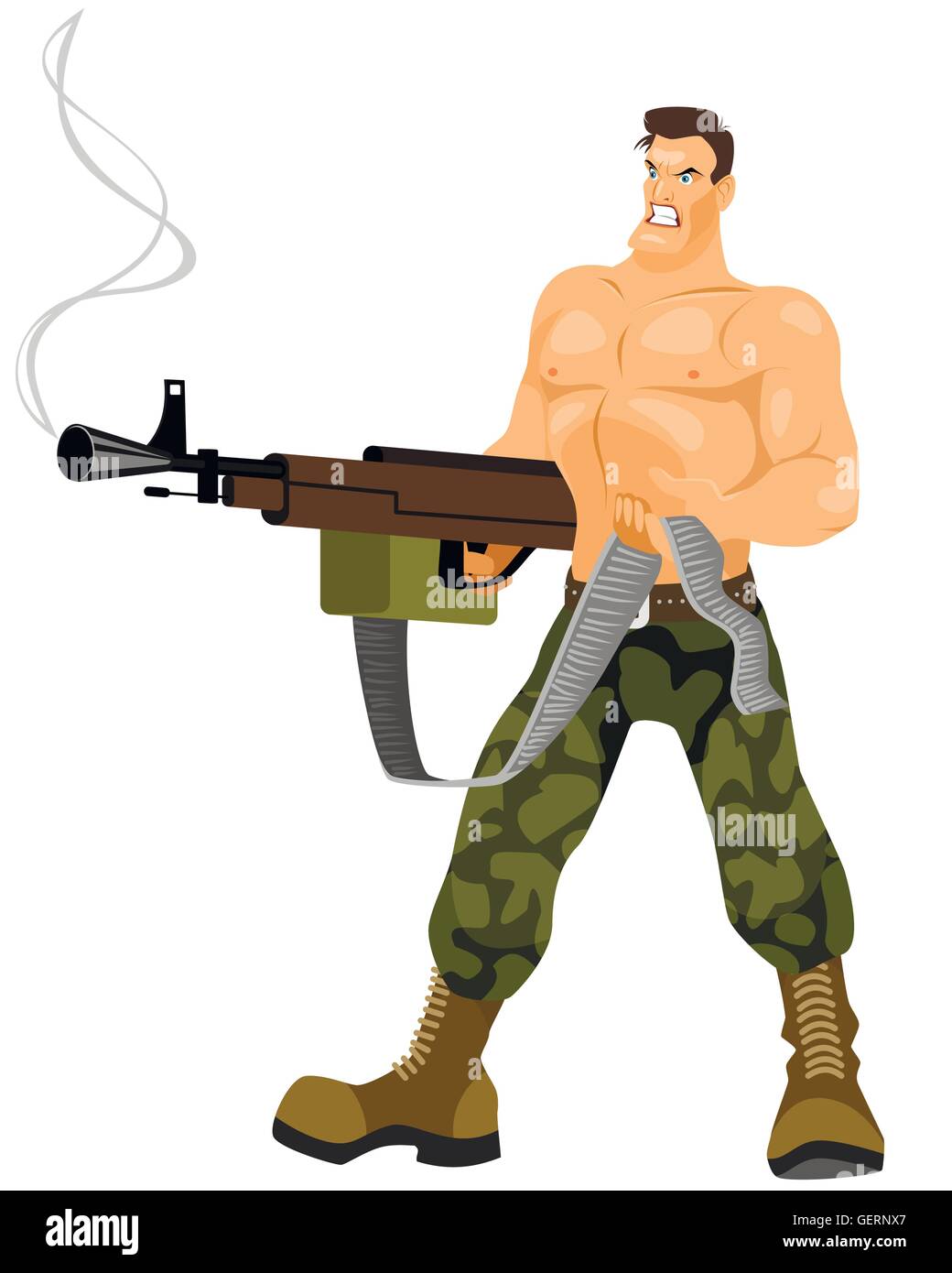 Vector illustration of a commando with machine gun Stock Vector