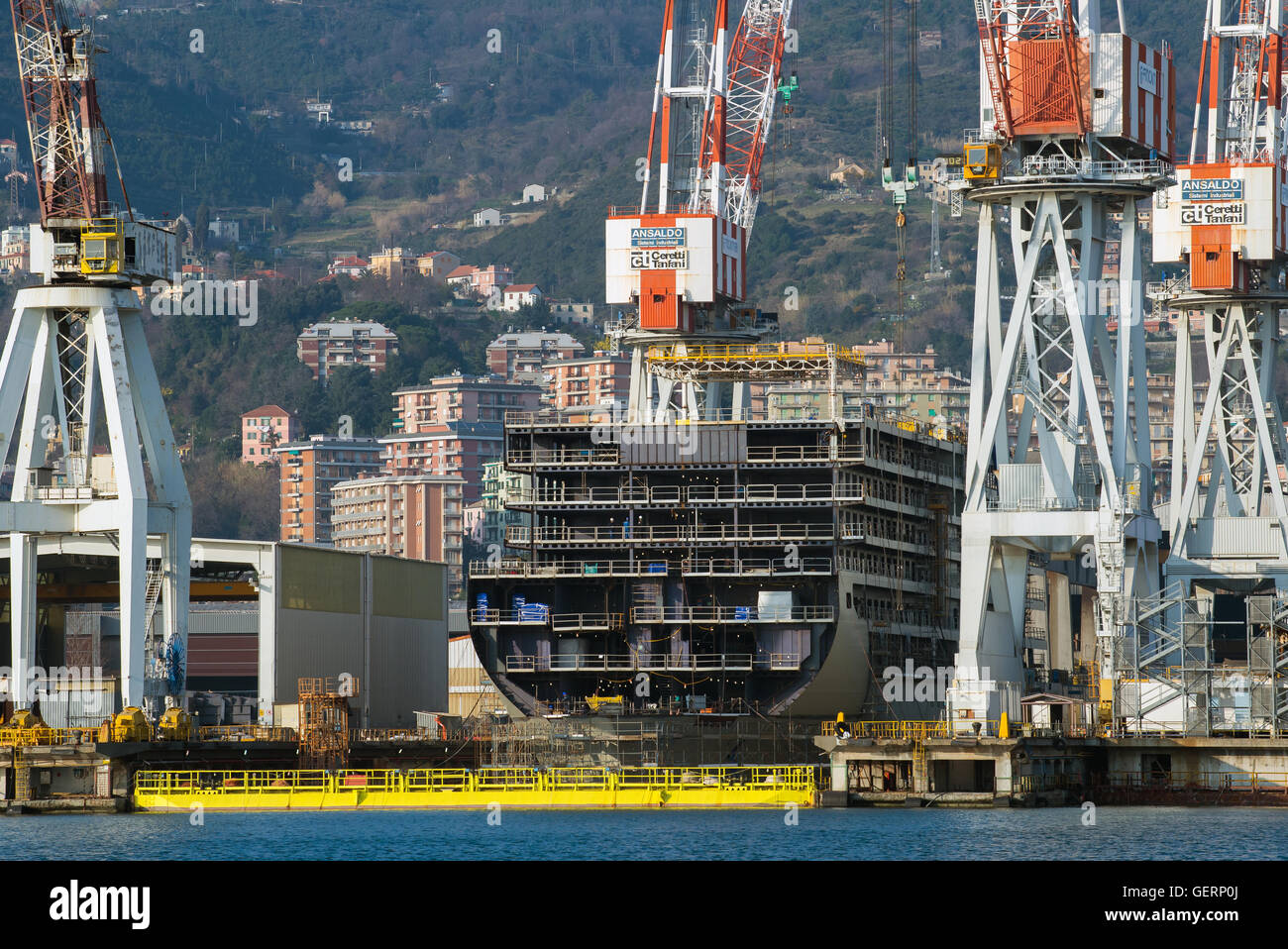 Genoa, Italy, the construction of a cruise ship in the Fincantieri