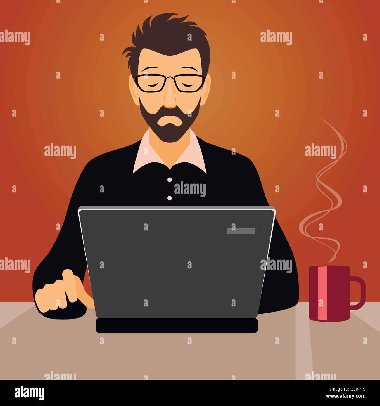 Vector illustration of a man working with laptop Stock Vector Image ...