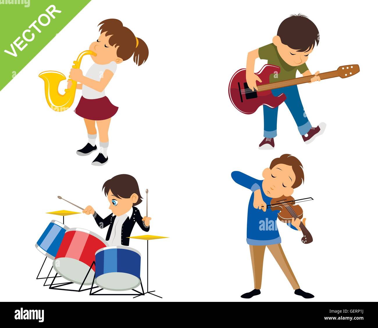 Vector illustration of a four young musicians Stock Vector