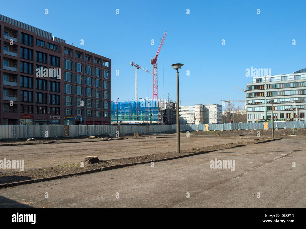 Berlin, Germany, tree cutting on Fisherman's Island for the planned new construction WBM Stock Photo