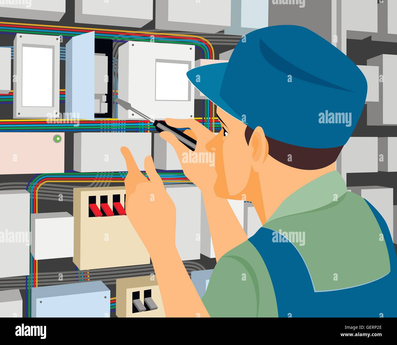 Vector illustration of a electrician at work Stock Vector Image & Art ...