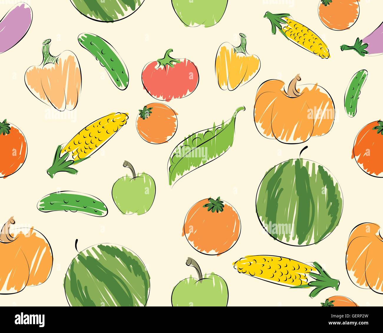 Vector illustration of a vegetables and fruits pattern Stock Vector ...