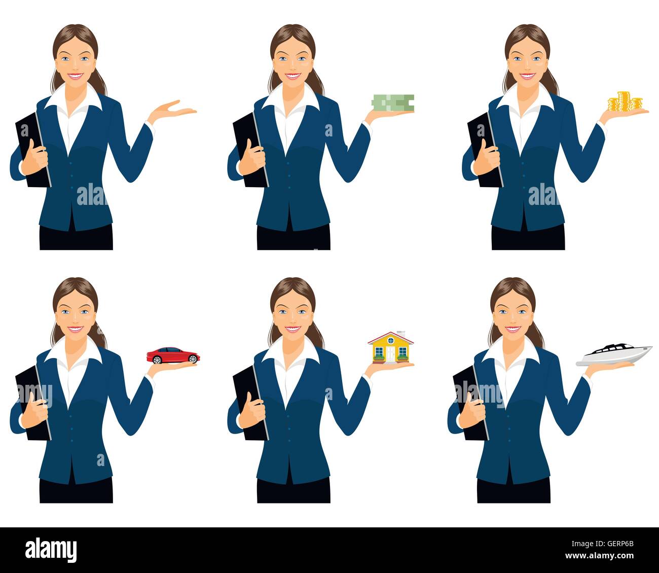 Vector illustration of a six businesswomen with gifts Stock Vector ...