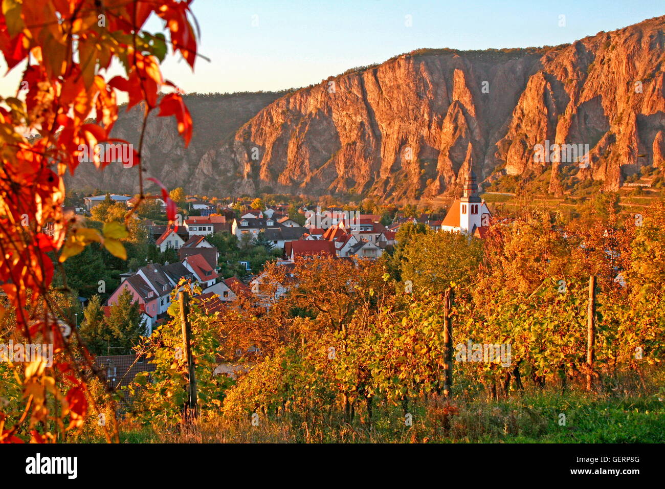 geography / travel, Germany, Rhineland-Palatinate, Ebernburg, in the late autumnal sunset light, vineyard, Stock Photo