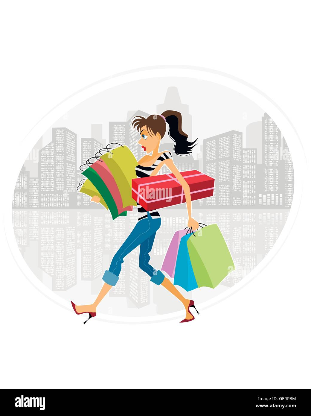 Vector illustration of a young girl shopping Stock Vector Image & Art ...