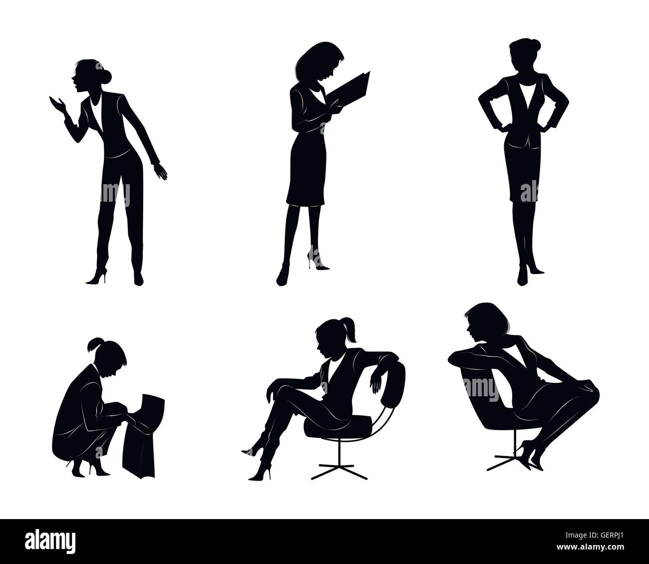 Vector illustration of a six businesswomen silhouettes Stock Vector ...