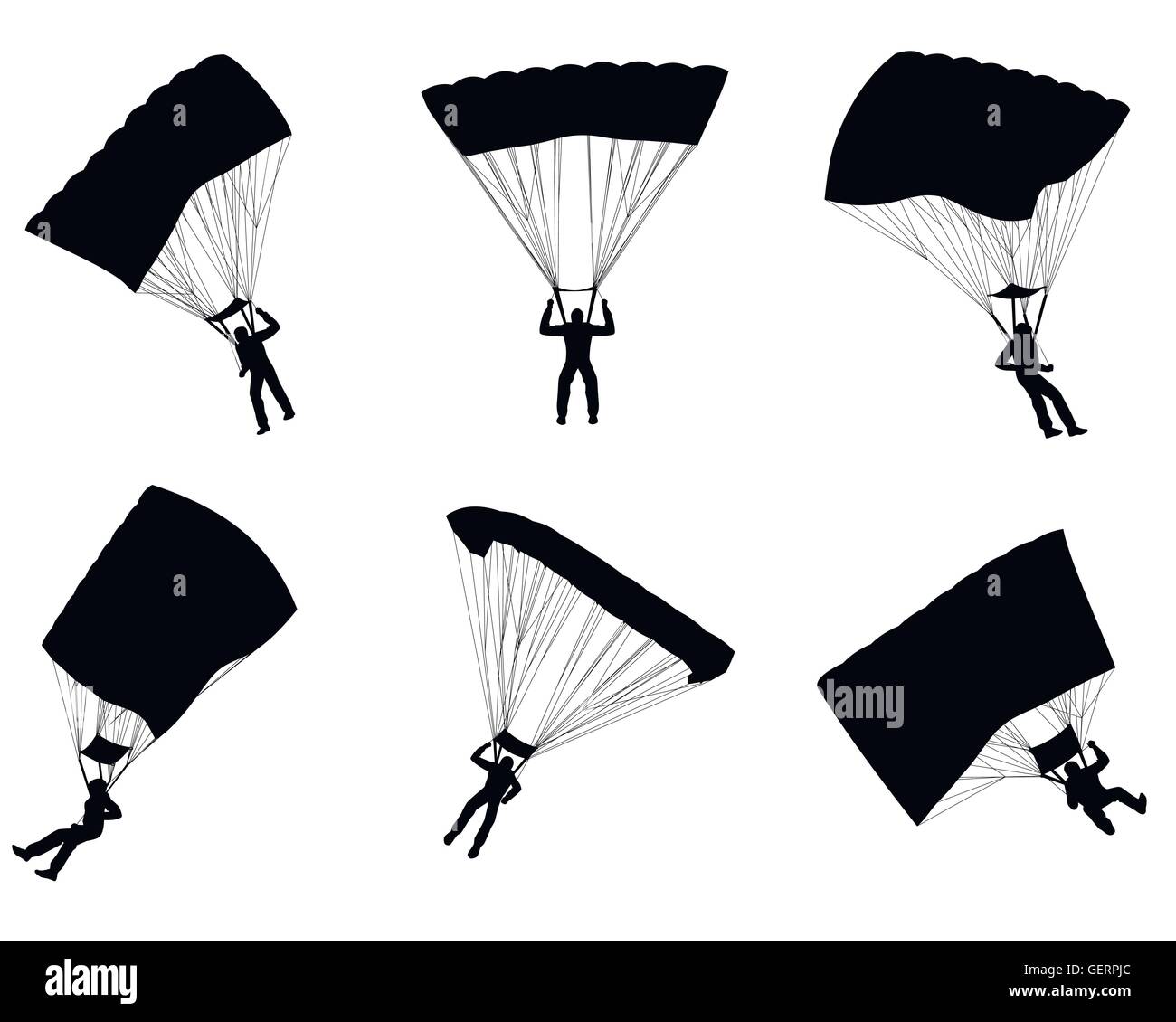 Vector illustration of a six parachutists silhouettes Stock Vector ...