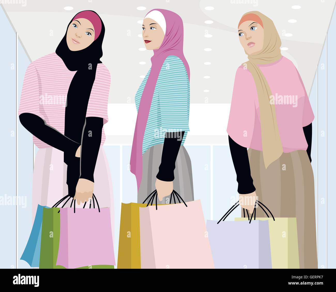 Vector Illustration Muslim Girls Shopping Stock Photos Vector