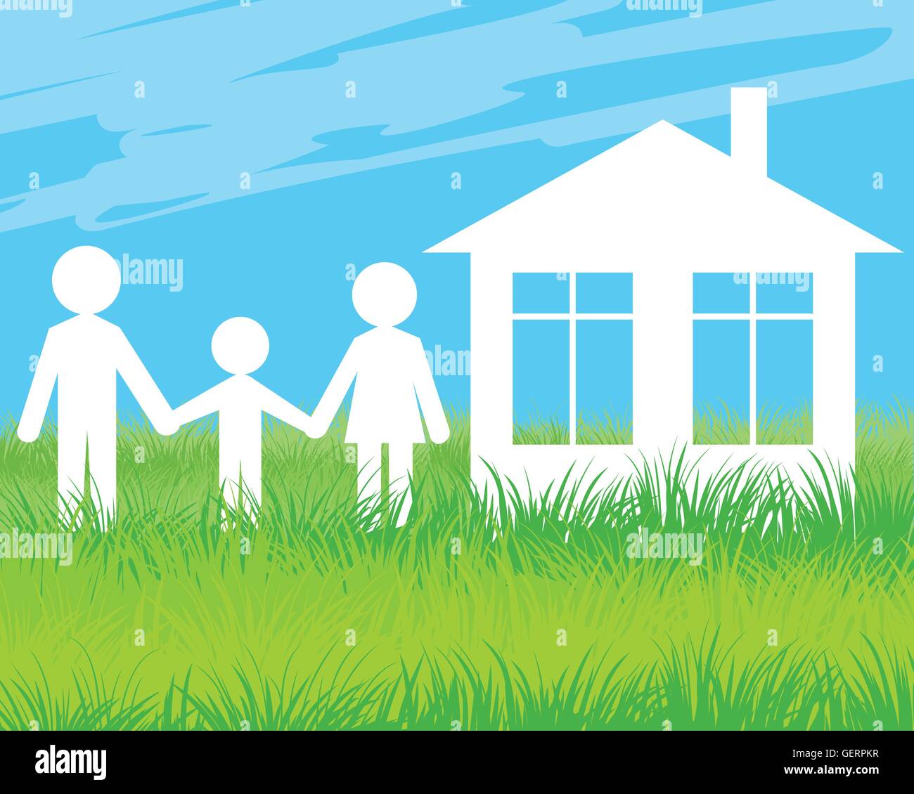 Vector illustration of a family and their house Stock Vector Image ...