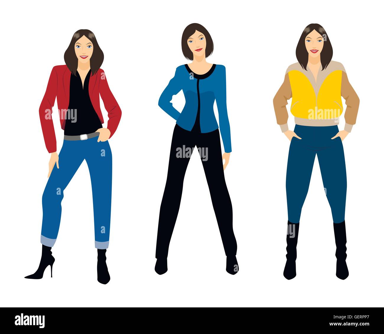 Vector illustration of a three teenagers set Stock Vector Image & Art ...