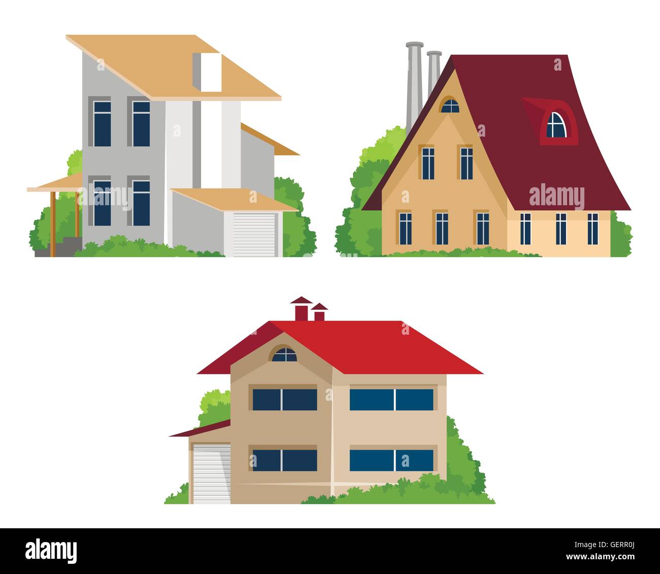 Vector illustration of a three private houses Stock Vector Image & Art ...