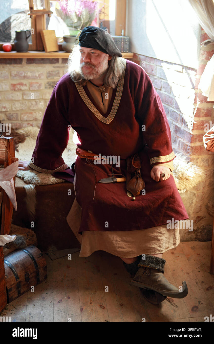 Rabenstein, Germany, Man in medieval dress with a medieval festival at the castle Rabenstein Stock Photo