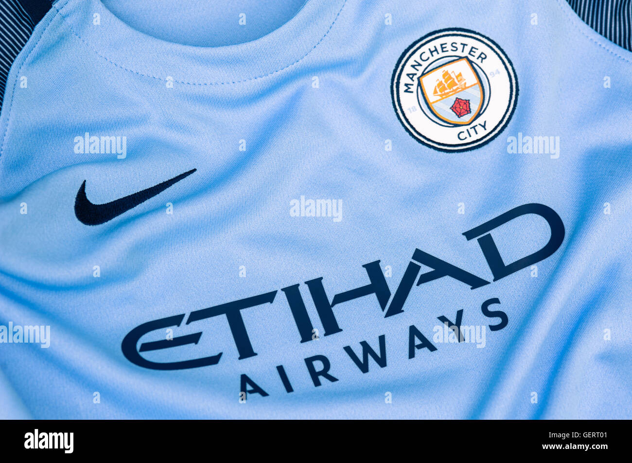 Close up of Manchester City FC Shirt Stock Photo - Alamy