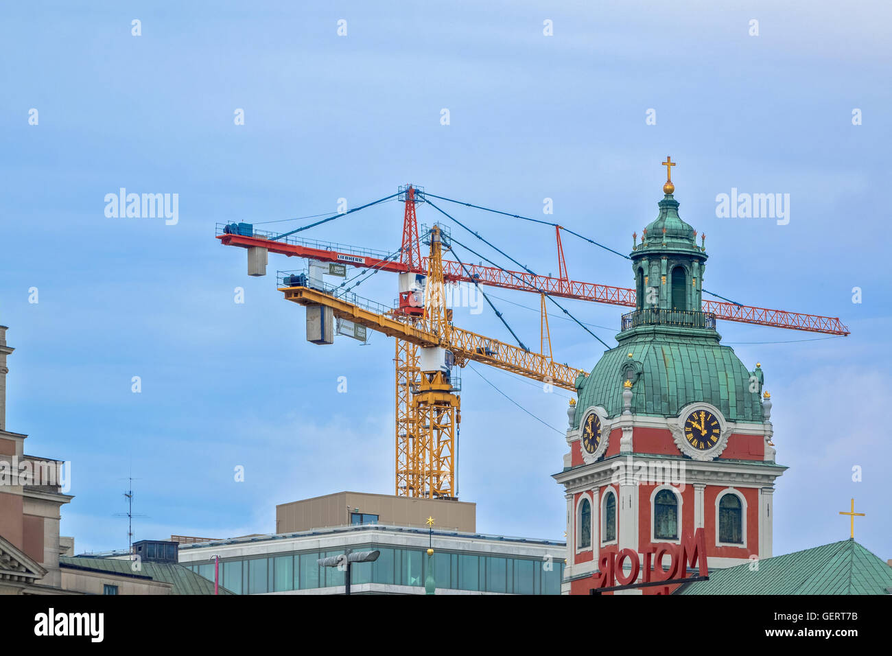 Cranes At Work Stockholm Sweden Stock Photo