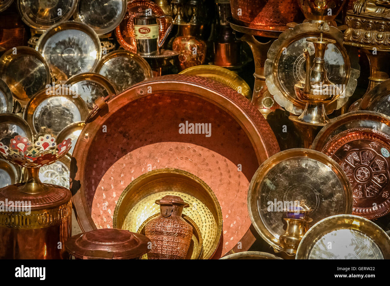 Brass pots on sale in Kathmandu Nepal Stock Photo Alamy