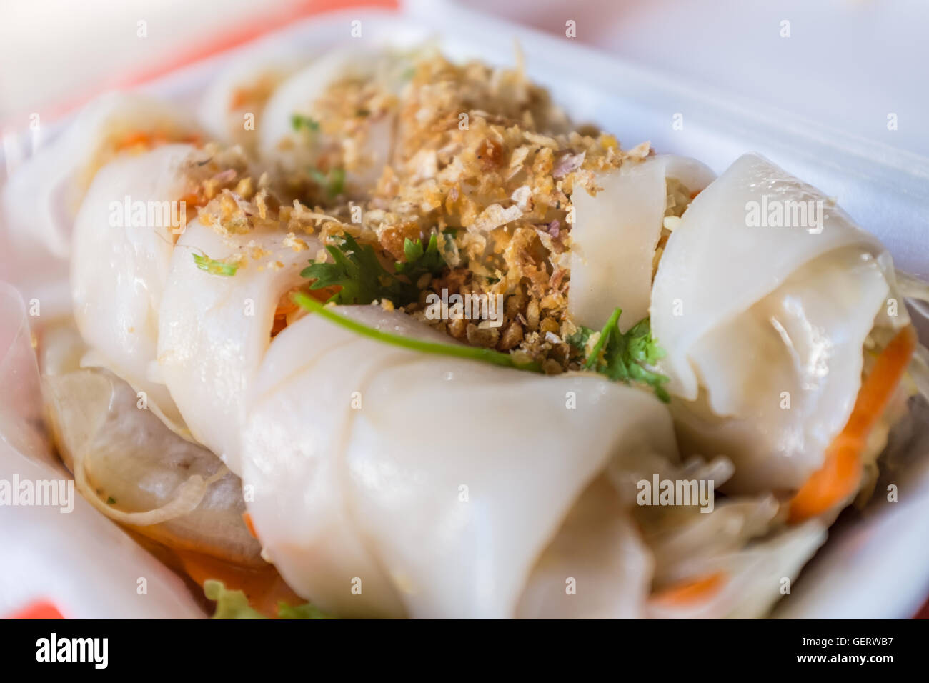 Rice noodle spring rolls, street food Chiang Mai,Thailand Stock Photo