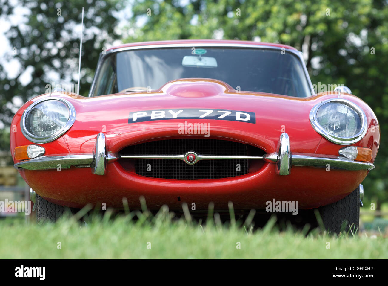 Jaguar E Type 2+2 sports car red British design built in the mid 1960s Sixties Stock Photo