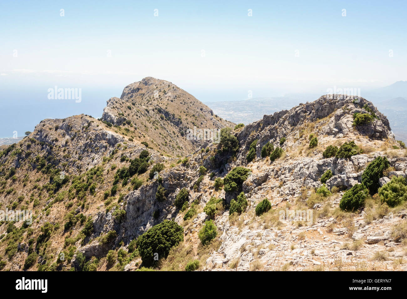 Path leading to La Concha, peak of mountain, hiking trail, Marbella, Andalusia, Spain. Stock Photo