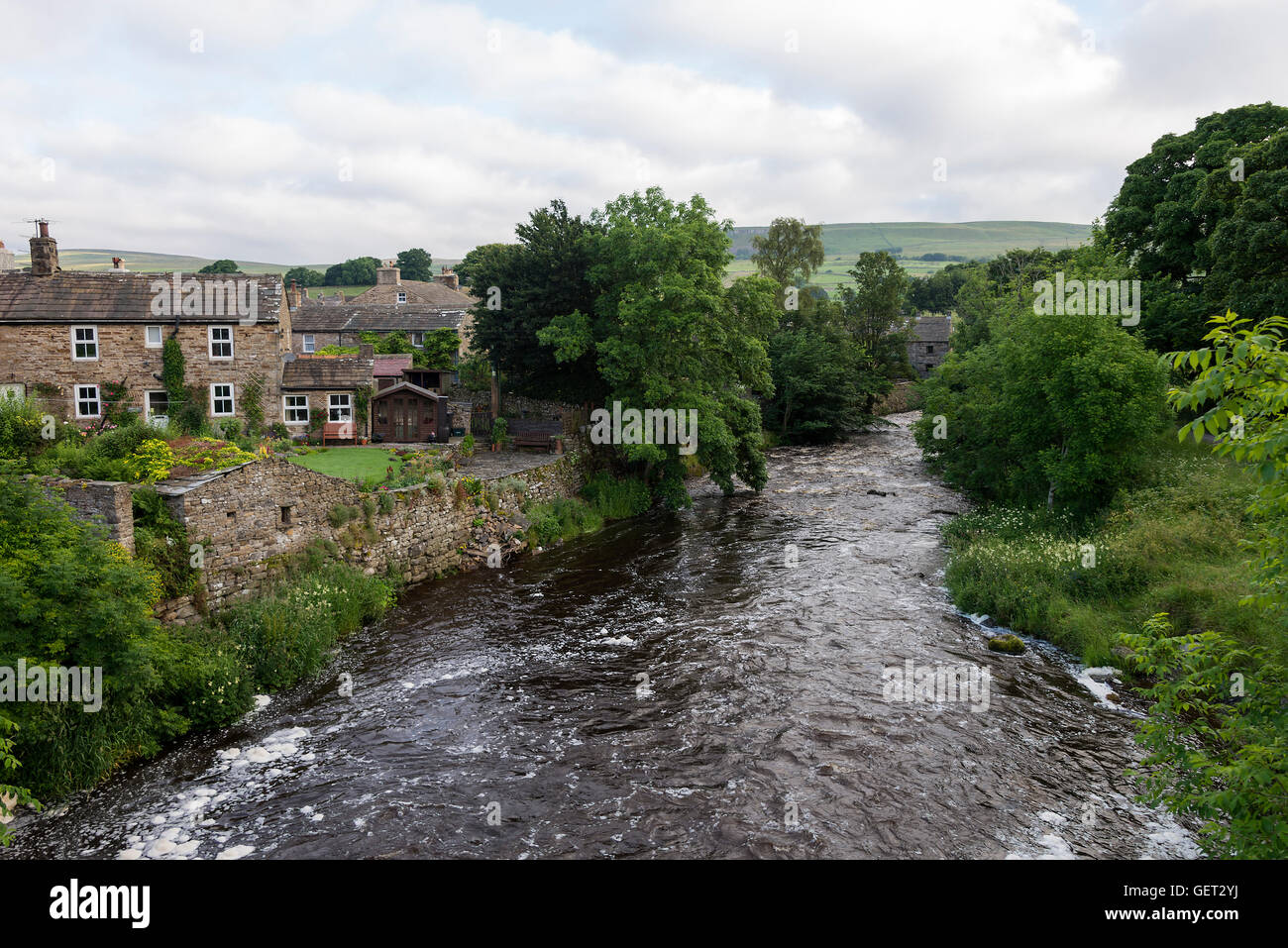 The River Bain Flowing Through Bainbridge in the Yorkshire Dales National Park England United Kingdom UK Stock Photo