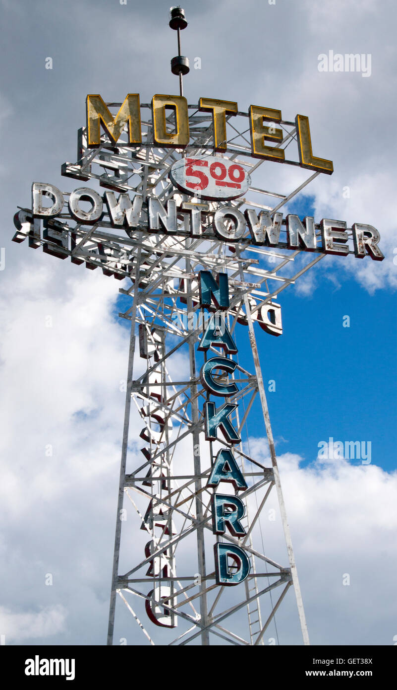 Motel Downtower Sign in Flagstaff Arizona Stock Photo