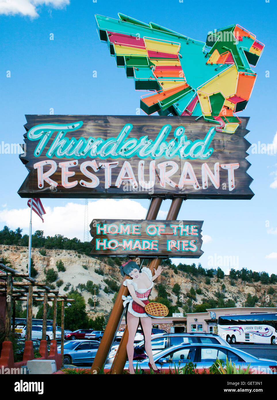 Thunderbird Restaurant sign in Mt Carmel Utah Stock Photo