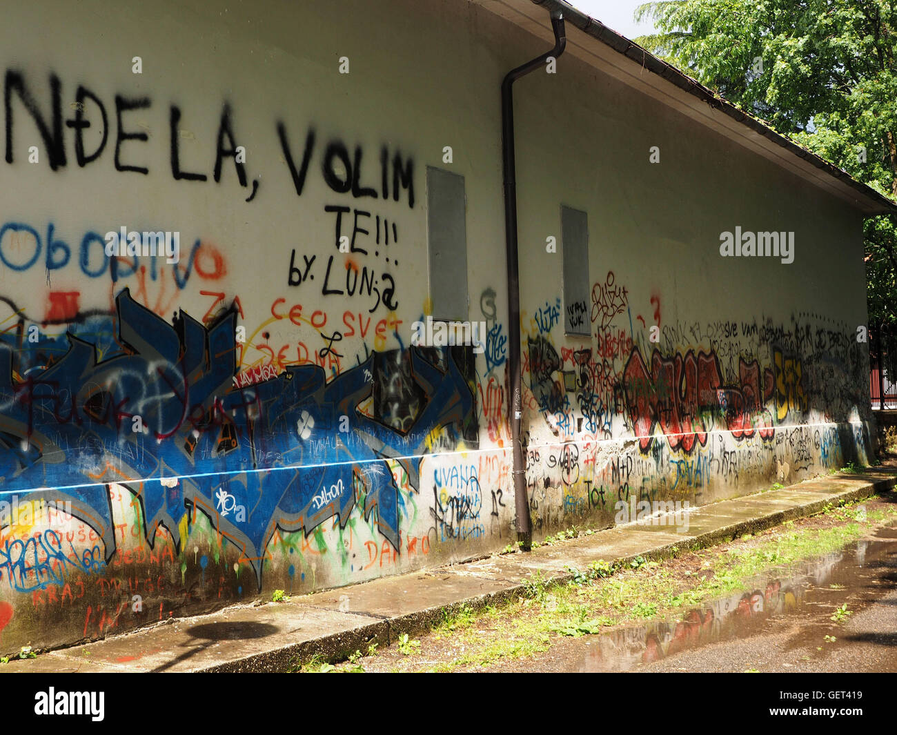 multi-coloured multi-colored graffiti at Cetinje, Montenegro, Balkans Stock Photo